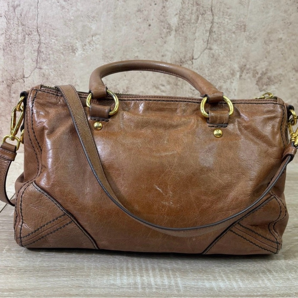 Prada Vintage Rare Tan Leather Satchel Worn-in Look - Picture 5 of 10